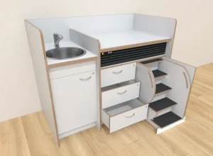 Commode 150 cm volledig wit – Met ingebouwde trap en verstelbare hoogte